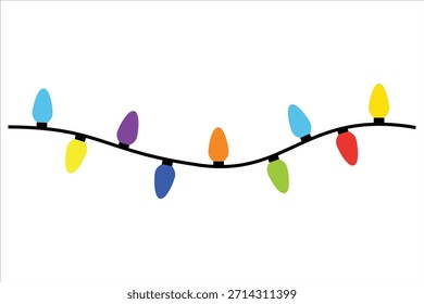 Navidades Vector de bombilla. Cadena de colores. Vector de bombilla de la lámpara de Navidad