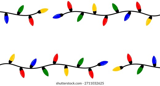 Navidades de Ilustración vectorial de bombilla. Fondo del arte del Clip de la bombilla con el espacio en blanco. Luz de la Navidad con la tarjeta de felicitación decorativa de la secuencia del alambre negro