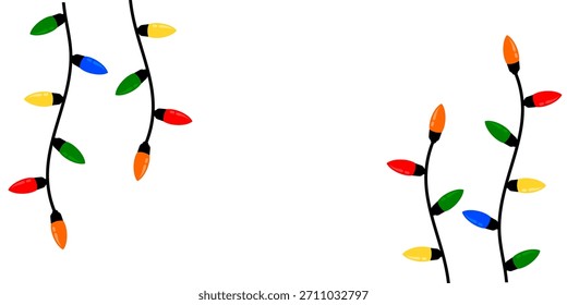 Navidades marco de Ilustración vectorial de bombilla. Fondo del arte del Clip de la bombilla con el espacio en blanco. Luz de la Navidad con la tarjeta de felicitación decorativa de la secuencia del alambre negro