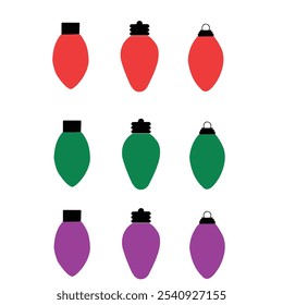 Christmas Light Bulbs Clipart Set. Colorful Christmas light bulb on white background.