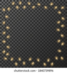Christmas light bulbs isolated realistic design elements. Glowing lights for Xmas Holiday greeting card design. , Christmas decorations isolated realistic luminous garland