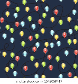 Christmas light bulbs seamless pattern, Colorful xmas garland, Christmas and New Year background