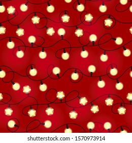 Christmas light bulbs seamless pattern, Colorful xmas garland, Christmas and New Year background