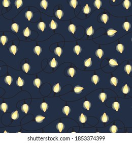 Christmas light bulbs seamless pattern, Colorful xmas garland, Christmas and New Year background