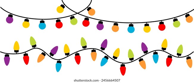 Christmas light bulbs. Xmas light strings with various colour flat cartoon style editable in vector. xmas lamp. xmas bulb