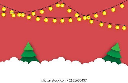 Christmas light could and tree  bulbs on starry red background
