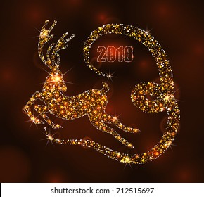 Christmas Light Deer for Happy New Year, Running Stag. Luxury Background - Illustration Vector