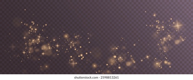 Christmas light effect with dust, fantasy sparkles, and festive flares. Features glistering, glittering, glowing gold highlights, perfect for holiday illustrations and magical designs.	
