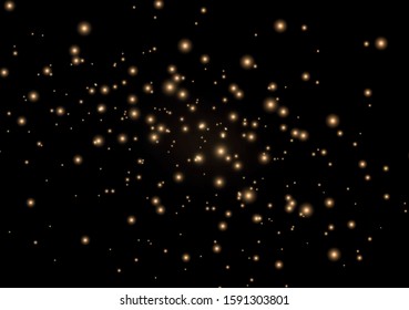 Christmas light effect. The dust sparks and golden stars shine with special light. Vector sparkles on a transparent background.  Sparkling magical dust particles.