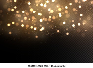 Christmas light effect. The dust sparks and golden stars shine with special light. Vector sparkles on a transparent background.  Sparkling magical dust particles.