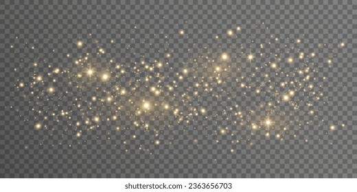 Christmas light effect with dynamic golden magical dust isolated on transparent background. Flying glowing particles with lights bokeh. Vector illustration. EPS 10.