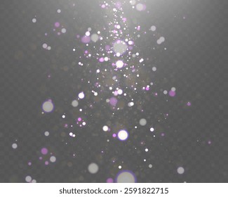Christmas light effect with glowing bokeh and sparkling particles on a transparent background. Perfect for overlays, festive designs, and magical backgrounds.