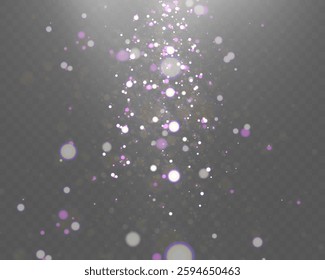 Christmas light effect with glowing bokeh and sparkling particles on a transparent background. Perfect for overlays, festive designs, and magical backgrounds.	