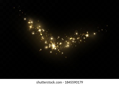 Weihnachtslicht-Effekt. Zauberhafte Staubpartikel. Der Staub funkelt und die goldenen Sterne leuchten mit besonderem Licht.