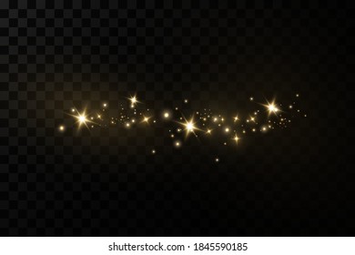 Christmas light effect. Sparkling magical dust particles.The dust sparks and golden stars shine with special light.