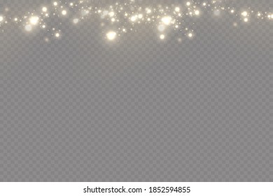 Christmas light effect. Sparkling magical dust particles.The dust sparks and golden stars shine with special light.