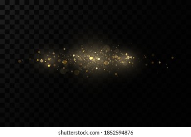 Christmas light effect. Sparkling magical dust particles.The dust sparks and golden stars shine with special light.