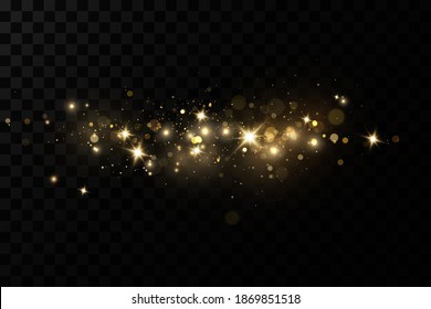 Weihnachtslicht-Effekt. Zauberhafte Staubpartikel. Der Staub funkelt und die goldenen Sterne leuchten mit besonderem Licht.