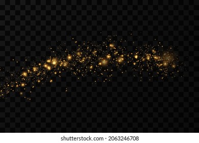 Christmas light effect. Sparkling magical dust particles.The dust sparks and golden stars shine with special light.