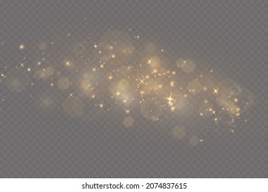 efecto de luz navideña. Esparcen mágicas partículas de polvo. Las chispas de polvo y las estrellas doradas brillan con luz especial
