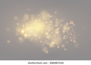 Christmas light effect. Sparkling magical dust particles.The dust sparks and golden stars shine with special light
