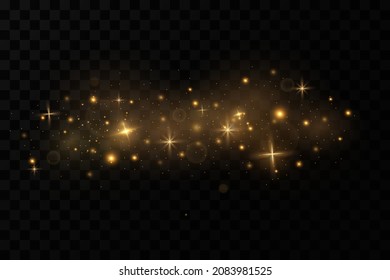 efecto de luz navideña. Esparcen mágicas partículas de polvo. Las chispas de polvo y las estrellas doradas brillan con luz especial