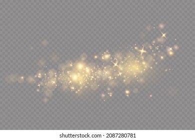 Christmas light effect. Sparkling magical dust particles.The dust sparks and golden stars shine with special light.