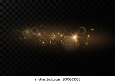 efecto de luz navideña. Esparcen mágicas partículas de polvo. El polvo chispa y las estrellas doradas brillan con luz especial.