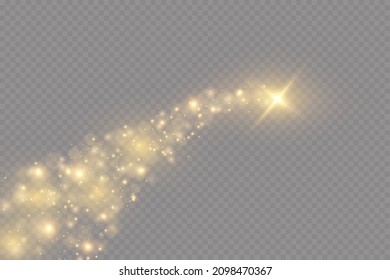 Christmas light effect. Sparkling magical dust particles.The dust sparks and golden stars shine with special light.