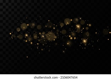 Christmas light effect. Sparkling magical dust particles.The dust sparks and golden stars shine with special light.