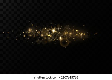 Christmas light effect. Sparkling magical dust particles.The dust sparks and golden stars shine with special light.