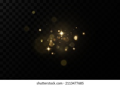 Christmas light effect. Sparkling magical dust particles.The dust sparks and golden stars shine with special light.