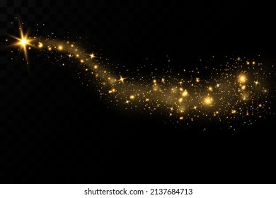 Christmas light effect. Sparkling magical dust particles.The dust sparks and golden stars shine with special light.