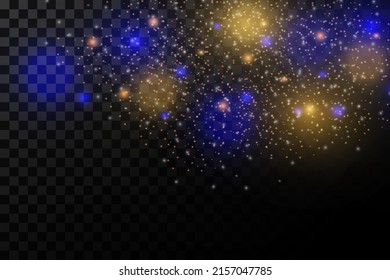 Christmas light effect. Sparkling magical dust particles.The dust sparks and golden stars shine with special light.