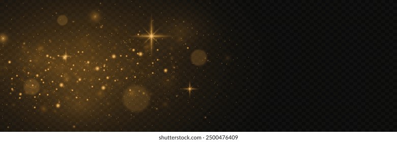 Christmas light effect. Sparkling magical dust particles and sparkling golden stars shine with a special light.	
