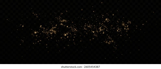 Christmas light effect. Sparkling magical dust particles.The dust sparks and golden stars shine with special light.