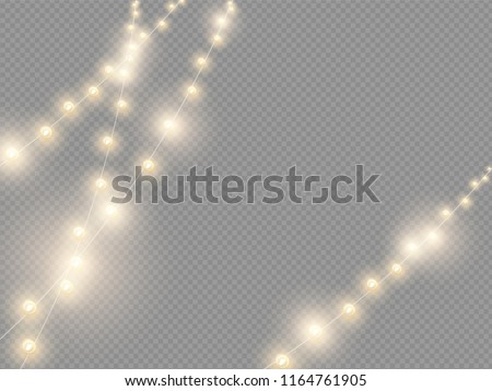 Christmas light effect vector design element. Golden color bulbs on transparent background.