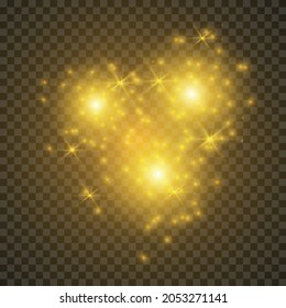 Christmas light effect.Glitter effect of particles. Vector sparkles on a transparent background Sparkling magical dust particles.The dust sparks and golden stars shine with special light.