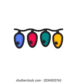 Christmas light filled outline icons. Vector illustration. Editable stroke. Isolated icon suitable for web, infographics, interface and apps.