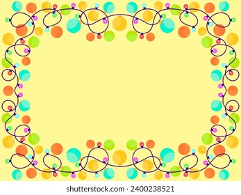 Christmas light frame. Festive frame with Christmas glowing garland and place for text. LED Christmas tree lights. Festive design for posters, banners and advertising products. Vector illustration