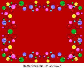 Christmas light frame. Festive frame with Christmas glowing garland and place for text. LED Christmas tree lights. Festive design for posters, banners and advertising products. Vector illustration