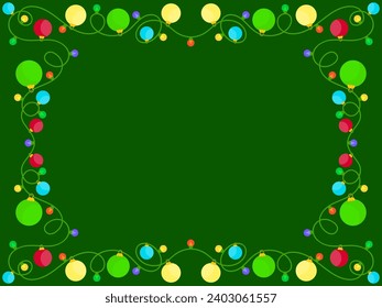 Christmas light frame. Festive frame with Christmas glowing garland and place for text. LED Christmas tree lights. Festive design for posters, banners and advertising products. Vector illustration