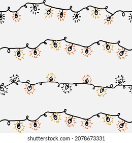 Christmas light garland seamless pattern  , hand drawn doodle style