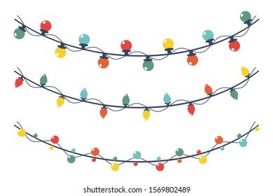 Christmas light garland vector cartoon set isolated on a white background.