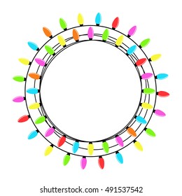 Christmas light garlands, round border. Vector decoration for the holiday