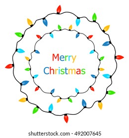 Christmas light garlands, round border. Vector decoration for the holiday