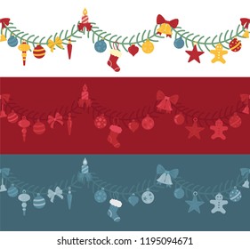 Christmas light garlands set. Colour isolated design seamless pattern. New year winter collection. Vector illustration