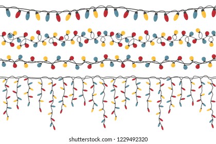 Christmas light garlands set. Colour isolated design seamless pattern. New year winter collection. Vector illustration