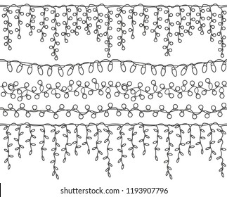 Christmas Light Garlands Set. Outline Isolated Design Seamless Pattern. New Year Winter Collection. Vector Illustration