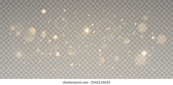 Christmas light on a transparent background. Golden dust light in png format. Christmas background made of glitter dust Christmas glowing light bokeh confetti and sparkles overlay texture for your des